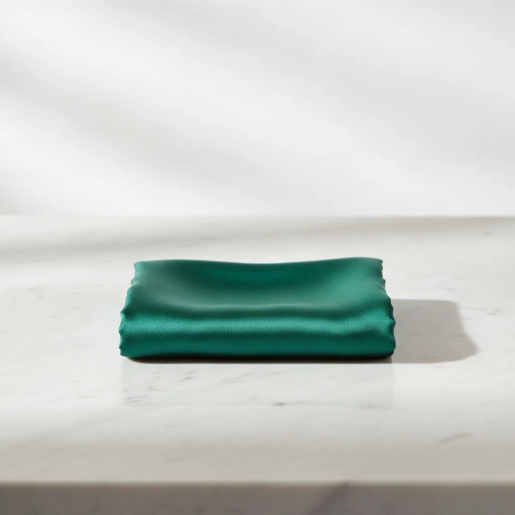 Emerald silk scarf on pale marble
