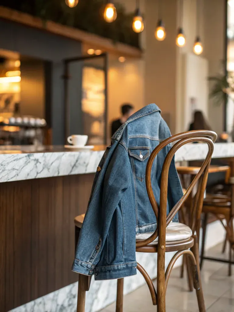 Denim jacket on a café chair