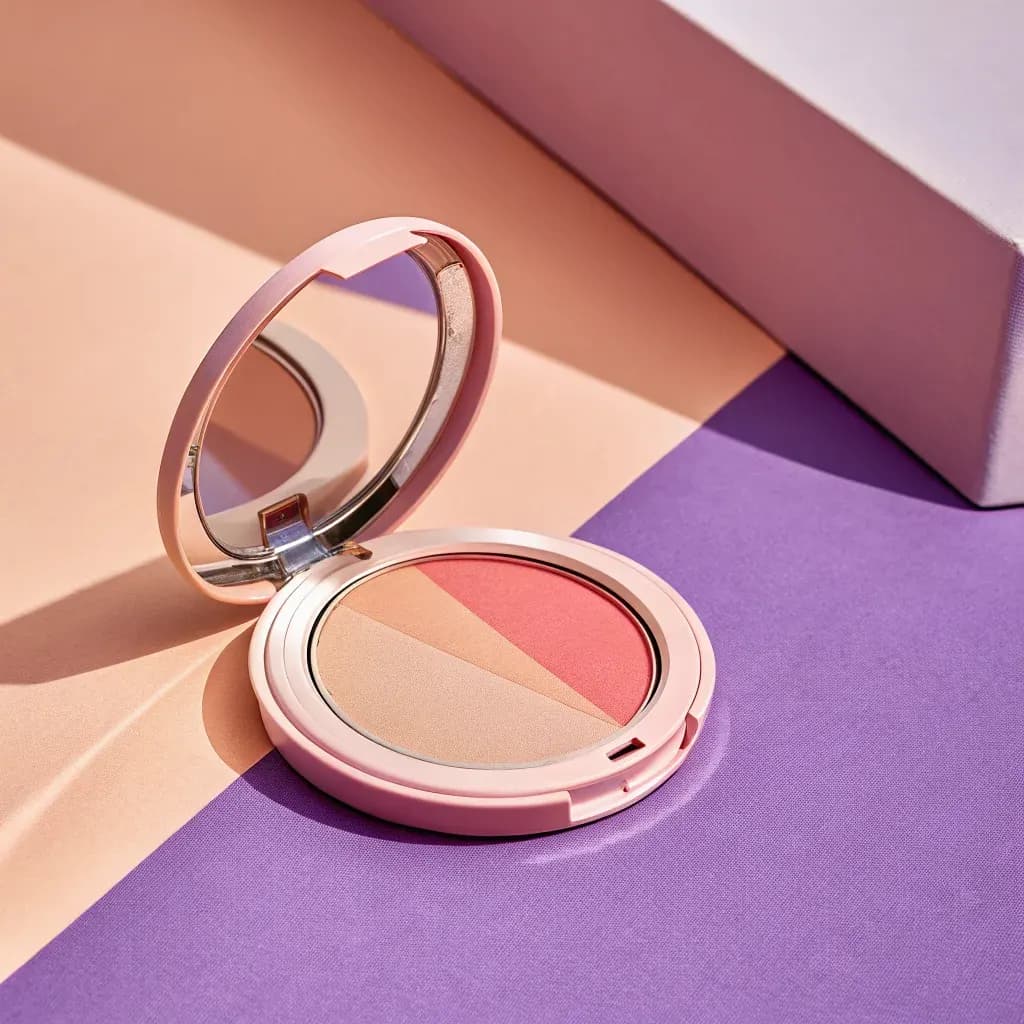 Blush compact on a peach-and-lilac color-pop set