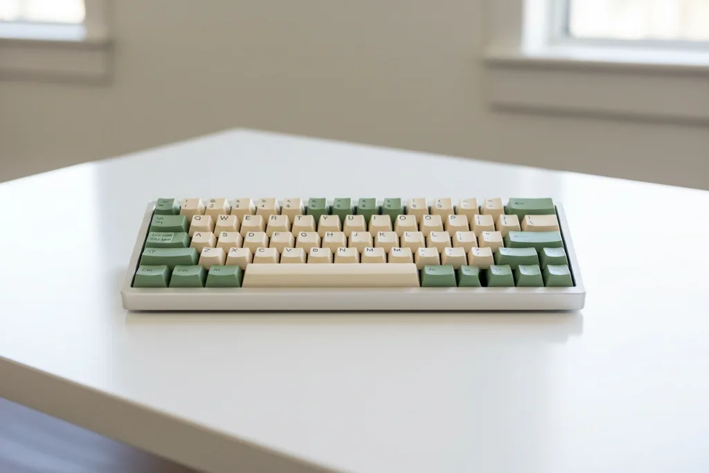 Cream mechanical keyboard on a bright desk